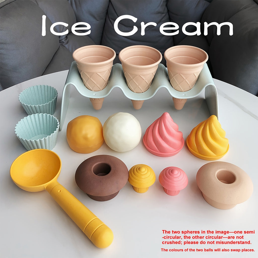 Ice Cream Toy Set 7 Piece with Sand Digging Tools Scoop Cone Pretend Play Outdoor Beach Sandbox Toy for Toddlers Kids Summer Gift Party Favor
