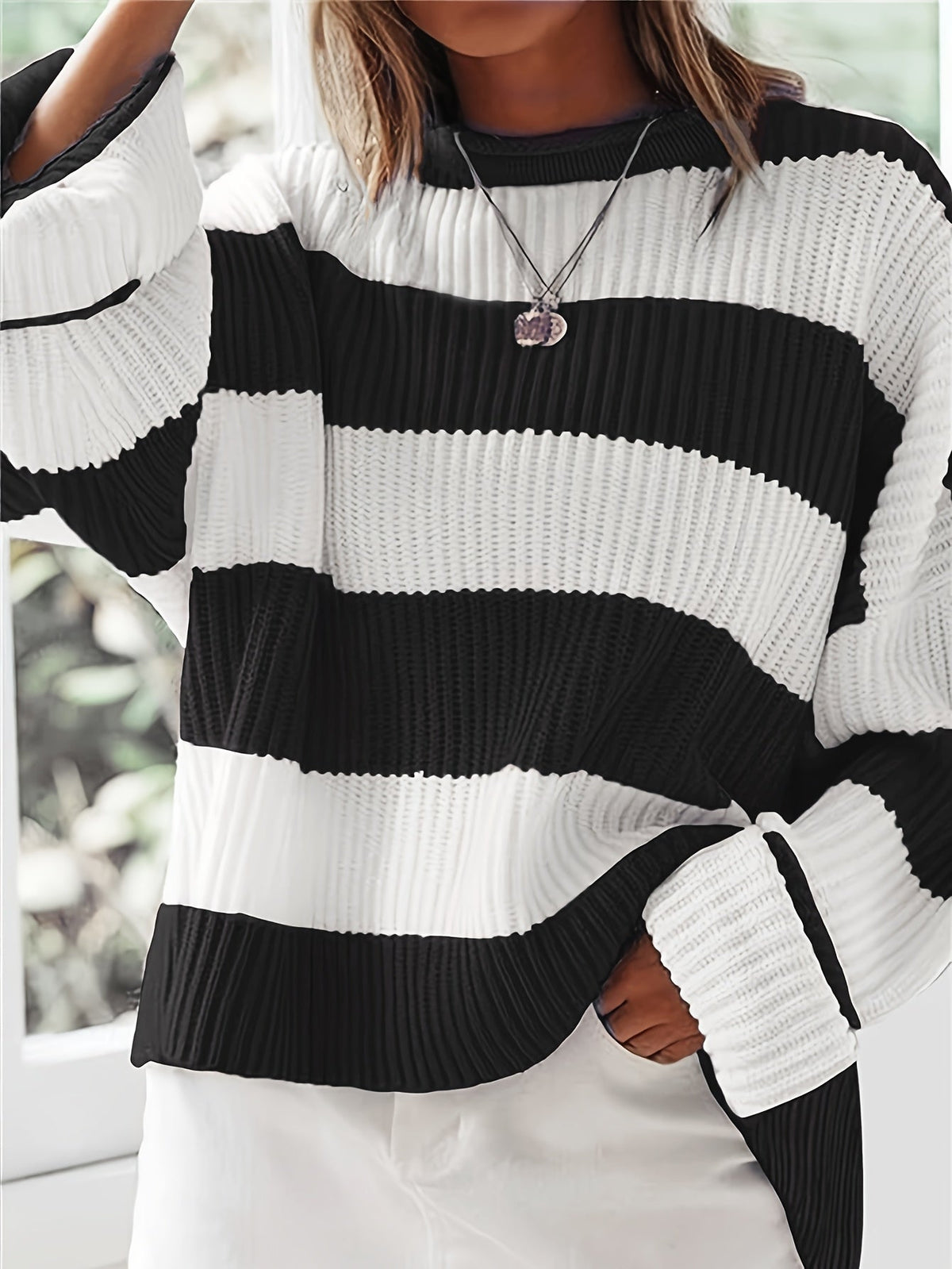 Women's Loose V-Neck Off-Shoulder Pullover Sweater Casual Lazy Style Knit Top Green Black Grey Navy Purple Linen S M L XL XXL
