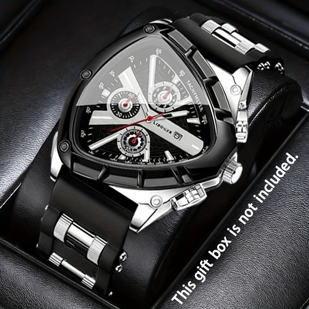 2pcs Men's Watch Set Sports Triangle Dial Silicone Strap and Retro Square Dial Quartz Watches with Date Display Dress Watch for Casual Valentine's Father's Day Gift