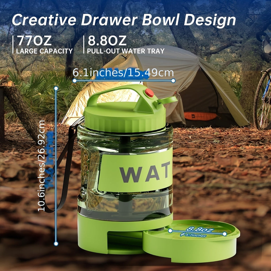 77oz Large Dog Water Bottle with Pull-Out Bowl – 2.2L Portable Travel Water Dispenser for Dogs, Ice Cube Compatible, Leak-Proof Design for Camping Hiking Beach Road Trips, Essential Outdoor Pet Hydration Accessory for Large Dogs