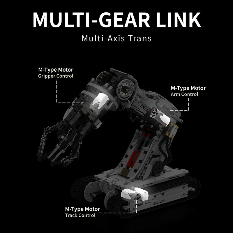 Robotic Arm Building Block Set 1468pcs Second Generation STEM Engineering Toy, DIY Mechanical Tech Robot Kit with Remote Control 8-Direction Gear Linkage Three-Claw Gripper for Kids Teens Adults