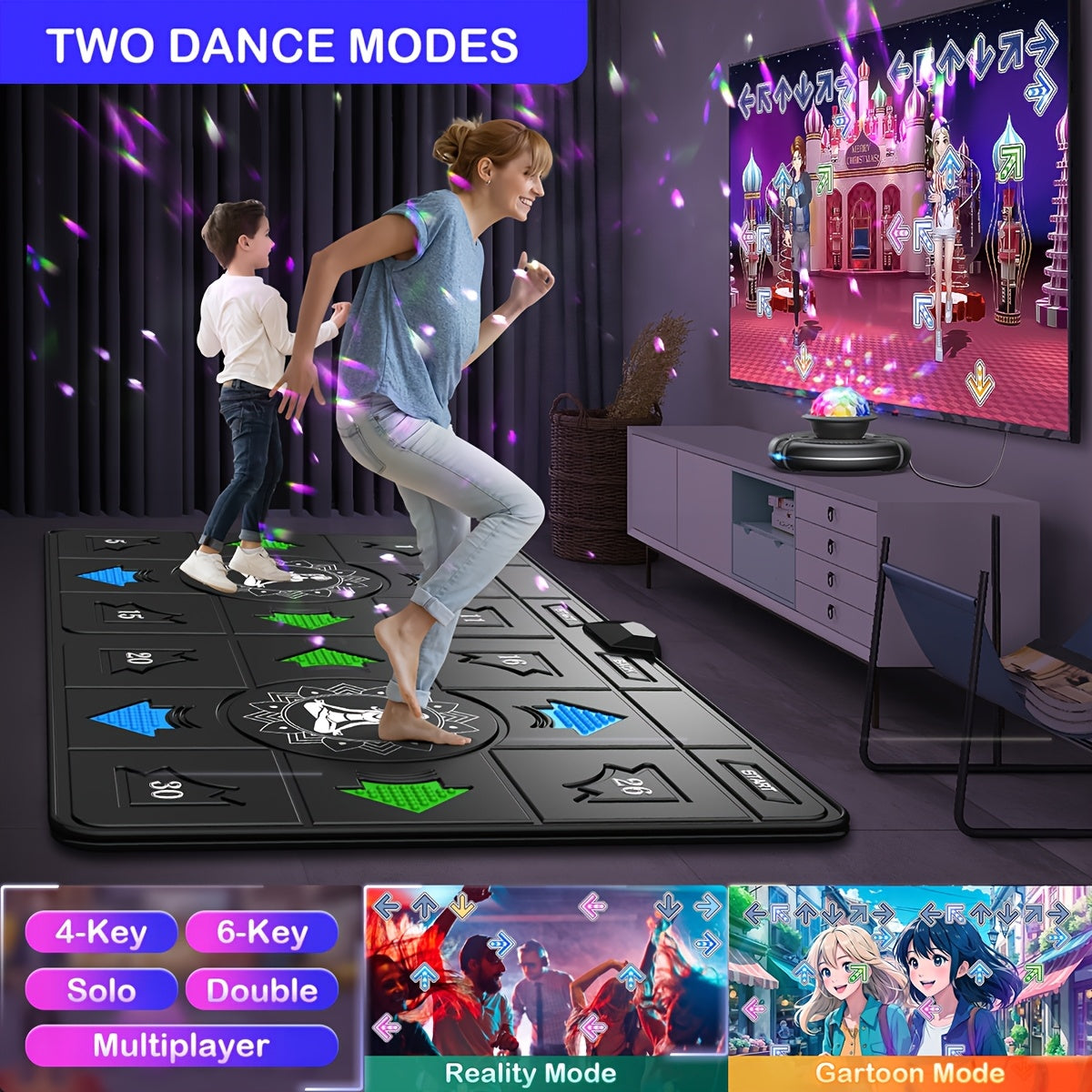 Wireless Dance Mat for Kids & Adults - Double User Electronic Dance Pad with HD Camera, TV Compatible, Fitness Step Game for Boys & Girls Ages 3+ | Birthday Christmas Gift for Family Fun