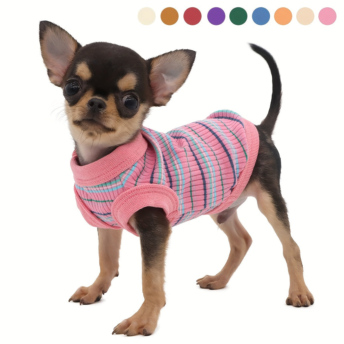 Pink Striped Ribbed Dog Vest Tank Top for XS and Small Dogs - Soft Sleeveless Pullover All-Season Pet Apparel, Comfortable Casual Dog Tank Top for Toy Breeds and Puppies