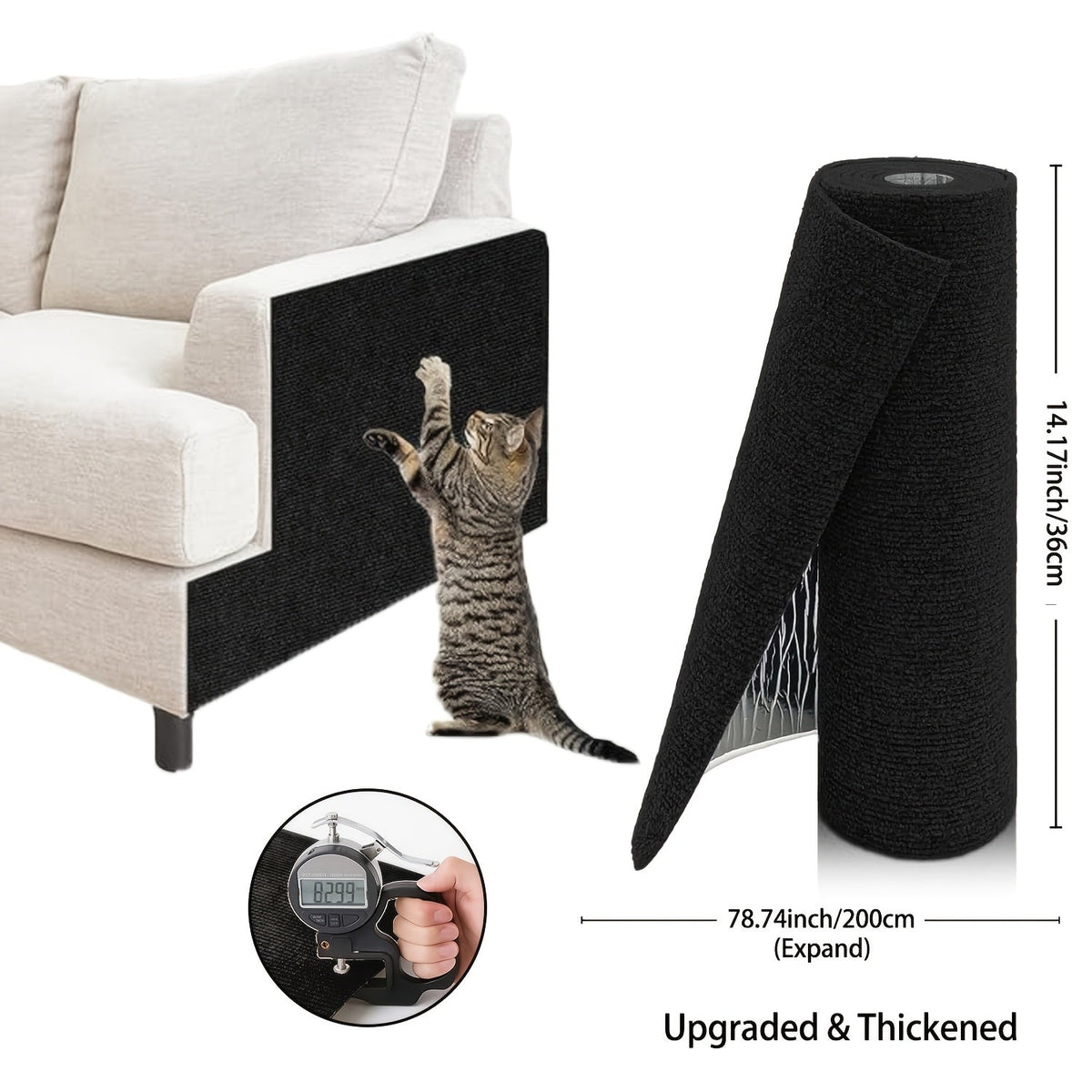 Cat Scratch Furniture Protectors Self-Adhesive - Trimmable Sofa & Wall Scratch Guards, Durable Cat Scratching Deterrent Pads for Couch, Chair, Door Frame