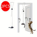 Hanging Cat Toys 2-Pack Adjustable Interactive Teaser Toy for Indoor Cats Kittens Door Knob & Cage Mount Dangling Cat Entertainment Toy Set