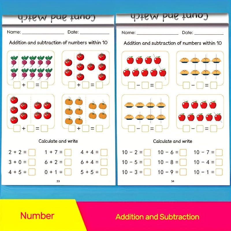 Kids Math Workbook for Preschool & Kindergarten – 64-Page Addition & Subtraction Practice, Number Tracing Handwriting Copybook, Ages 3-6 Early Learning