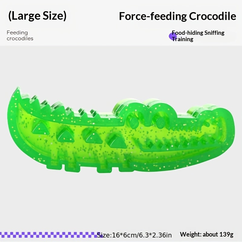 Crocodile Dog Food-Stashing Rubber Chew Toy – Interactive Slow Feeder & Enrichment Foraging Toy for All Breeds, Reusable Treat Dispensing Puzzle Toy, Chew-Resistant, Fun Green Design, Small & Large