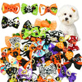 20pcs Halloween Dog Hair Bows with Rubber Bands – 40mm Yorkie Puppy Grooming Ribbons in Mixed Colors & Patterns – Cute Holiday Pet Hair Accessories for Small Dogs & Cats