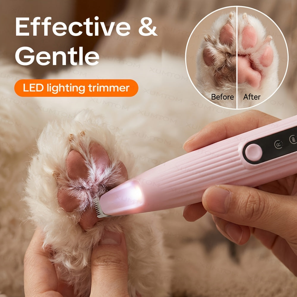 Electric Pet Paw Trimmer with LED Light USB Rechargeable - Low Noise Dog & Cat Grooming Clipper for Paw Hair, Whiskers & Eye Area, Multi-Function Cordless Pet Hair Trimmer for Small Medium Dogs & Cats