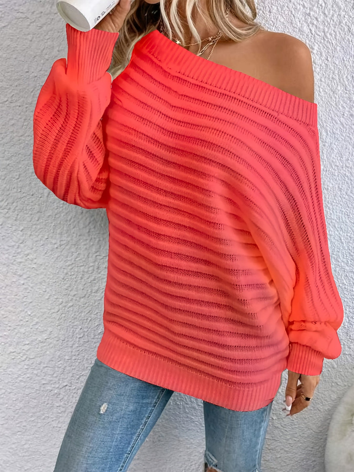 Batwing Sleeve Hollow Knit Crew Neck Pullover Sweater Women Solid Color Long Sleeve Top S-XL 12 Colors