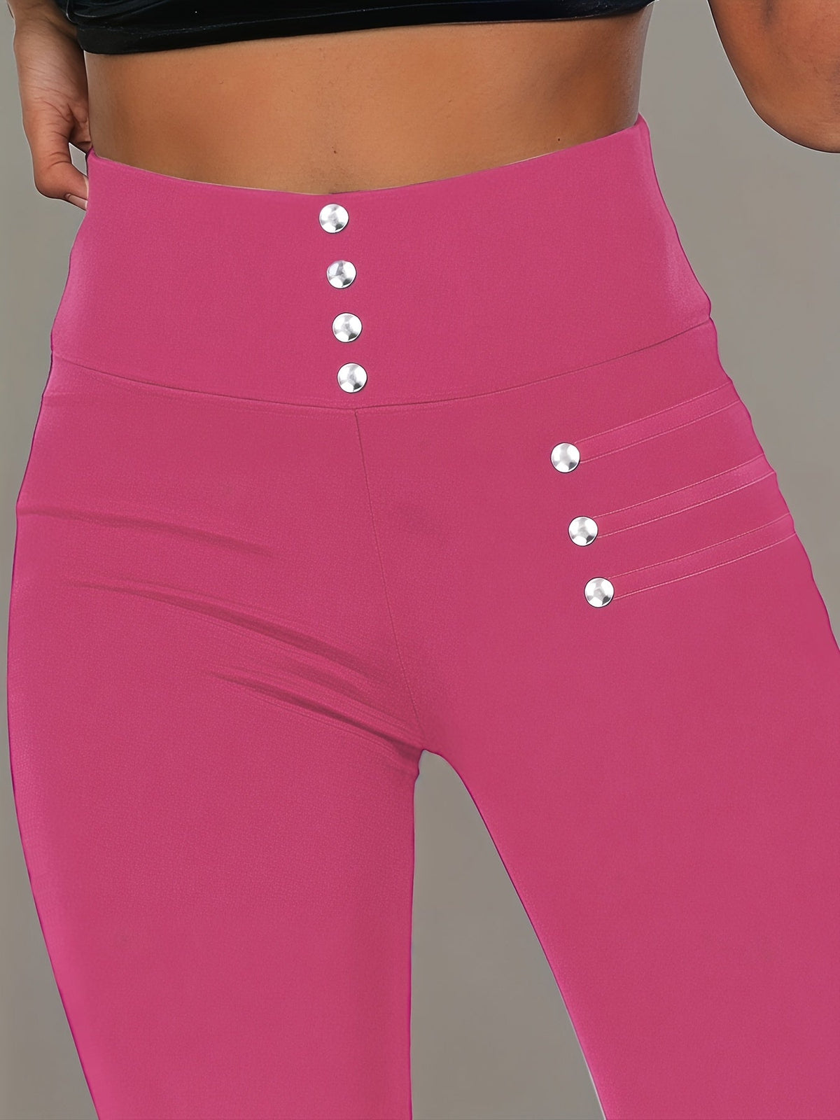Women's High-Waisted Beaded Leggings - Elastic Slim Fit Shaping Pants, Non-See-Through, Machine Washable, Spring Summer Fall Wear, Multi-Color Options S-XXL