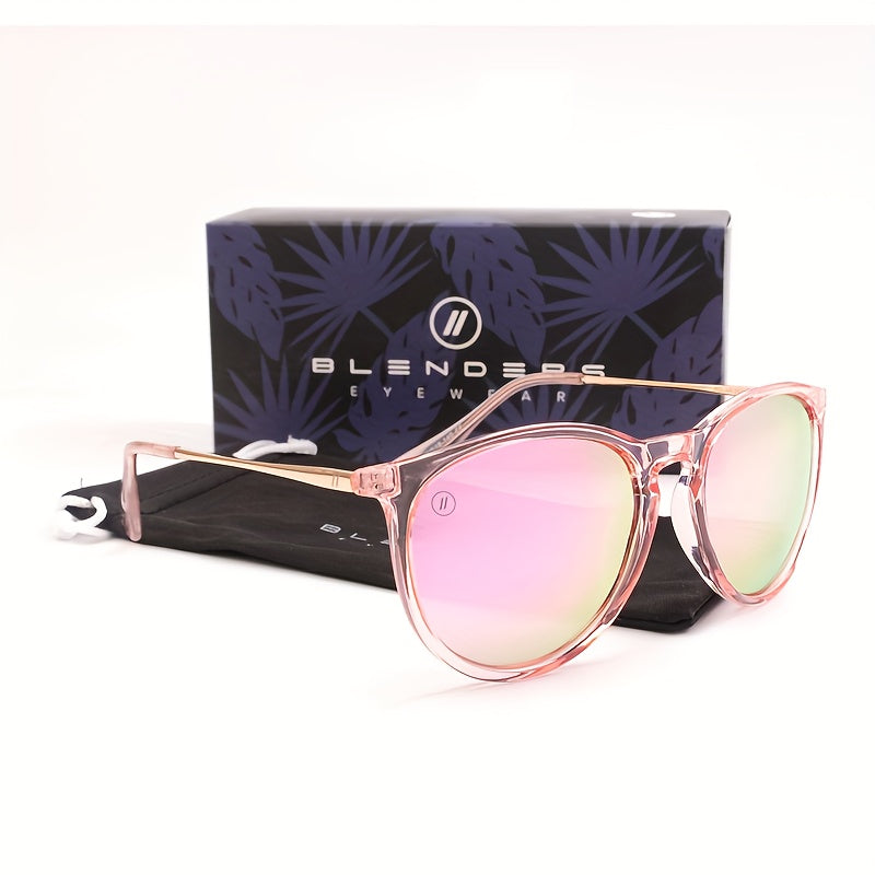 Women's Elliptical Oval Gradient Sunglasses - Lightweight Metal Hinge Frame with Pink Green Gradient Lenses, UV Protection Fashion Eyewear for Driving & Everyday, Includes Case & Cleaning Cloth