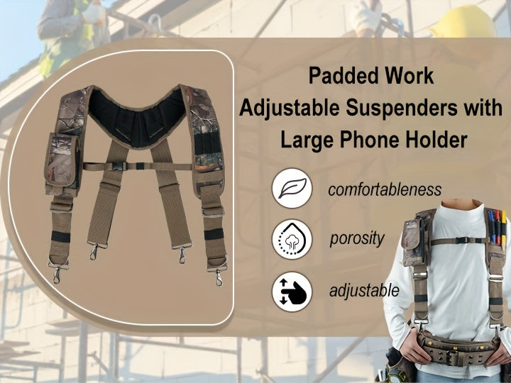 Heavy Duty Tool Belt with Suspenders 5-Piece Set – 1680D Ballistic Fabric, Carpenter Framer Construction Pouch with Phone Holder & Hammer Loop, Fits Electricians, Roofers & Contractors