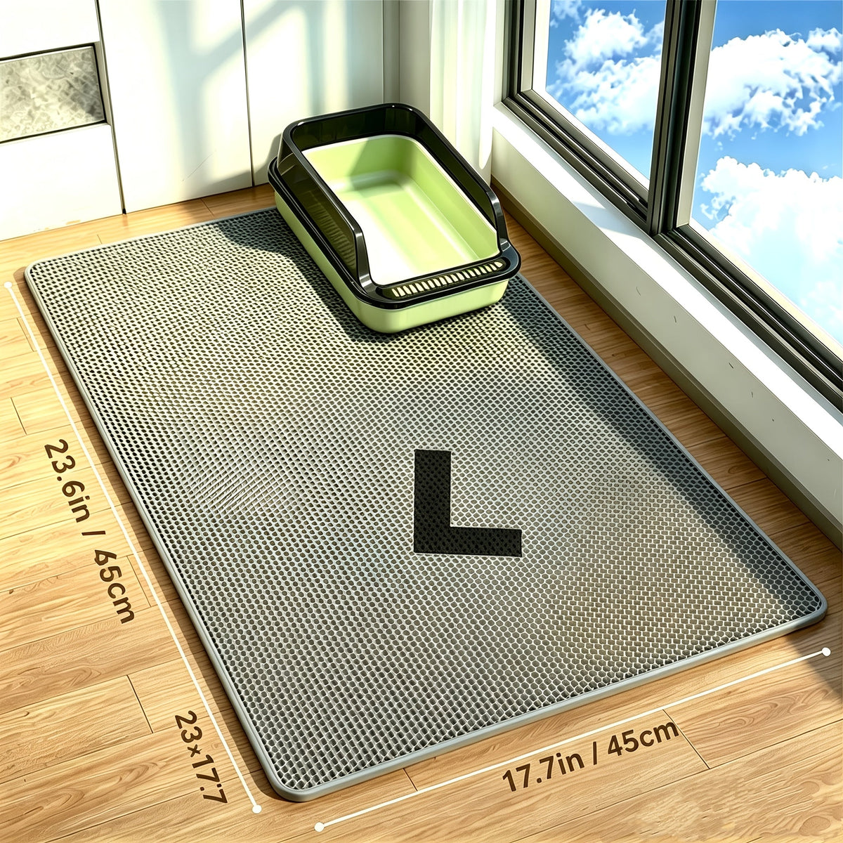 Extra Large Double-Layer Cat Litter Mat – Splash-Proof Leak-Proof EVA Non-Slip Washable Odor-Proof Scatter Control Litter Trapping Mat for Cat Litter Box, Easy to Clean Floor Protector for Cats