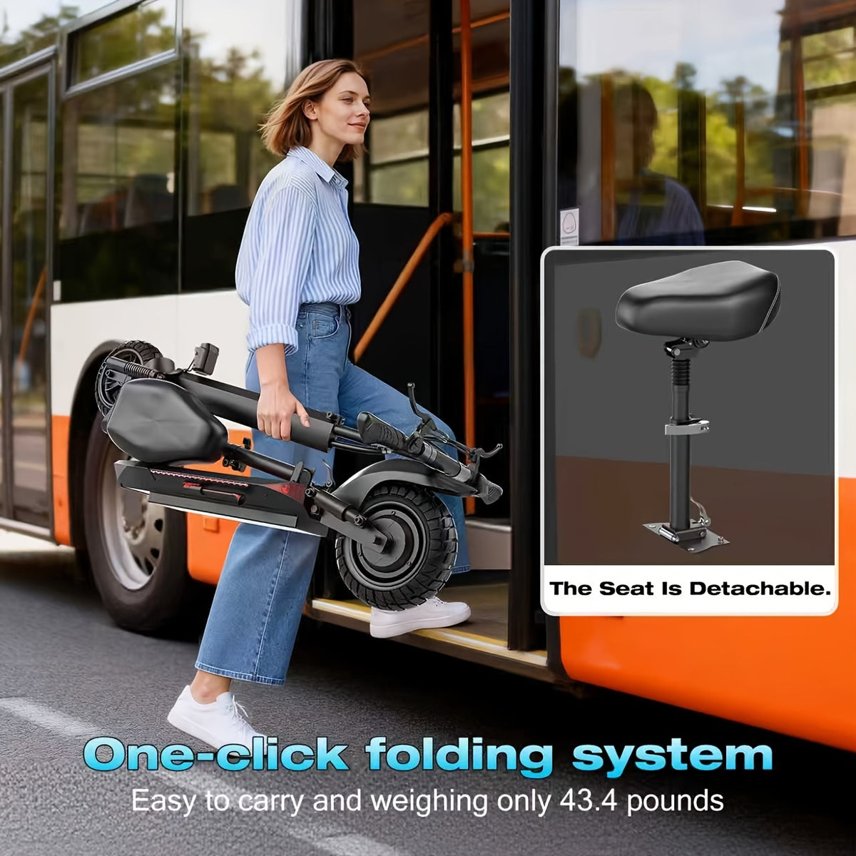 Adult Electric Scooter with Seat, 749W, Off-Road, 35 Miles Range – 48V 16.5Ah Battery, Removable Seat, 3-Speed Modes, Dual Disc Brakes, Multiple Shock Absorbers, Wide Deck Commuter E-Scooter Q5