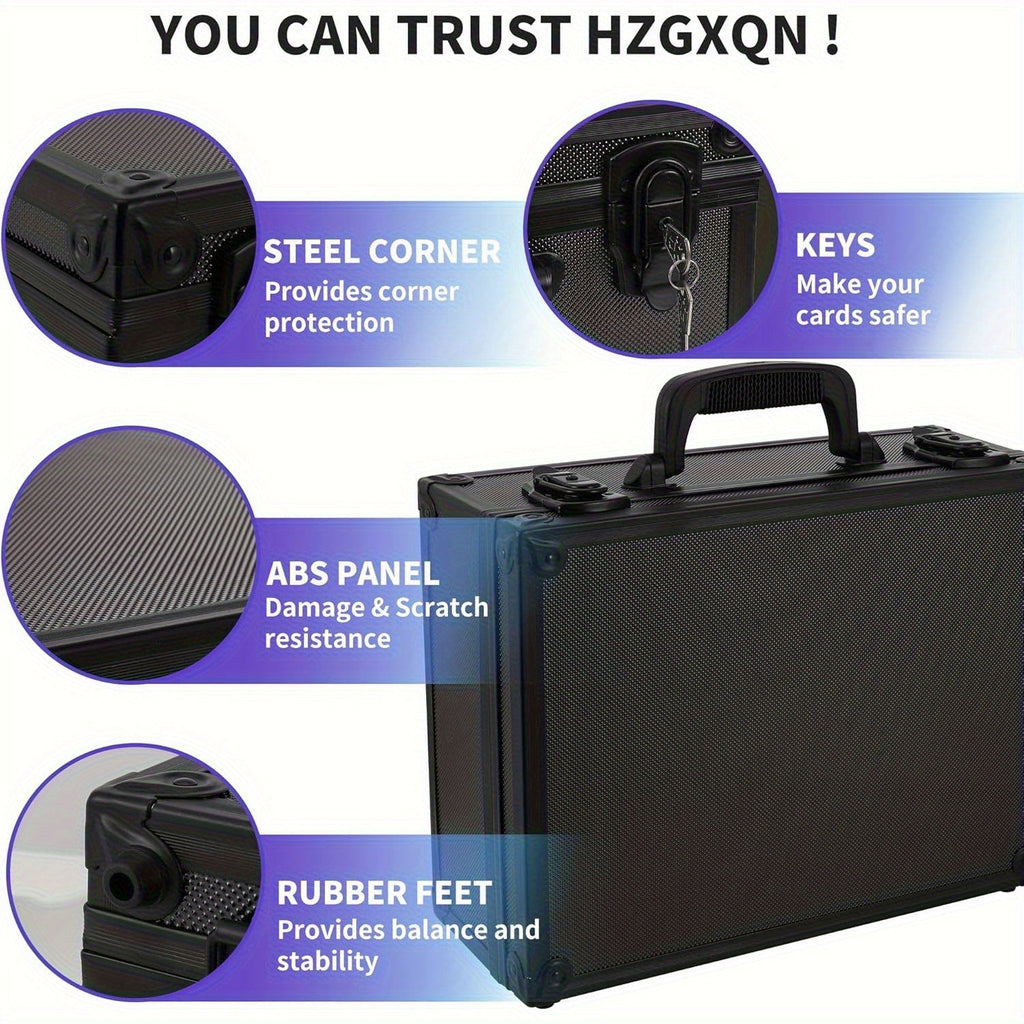 Trading Card Storage Box with Lock Holds 600 Plus 3x4 35PT Rigid Top Loaders Sports Card Organizer Case for Pokemon MTG Yu-Gi-Oh Baseball Football Standard and Mini Size Options