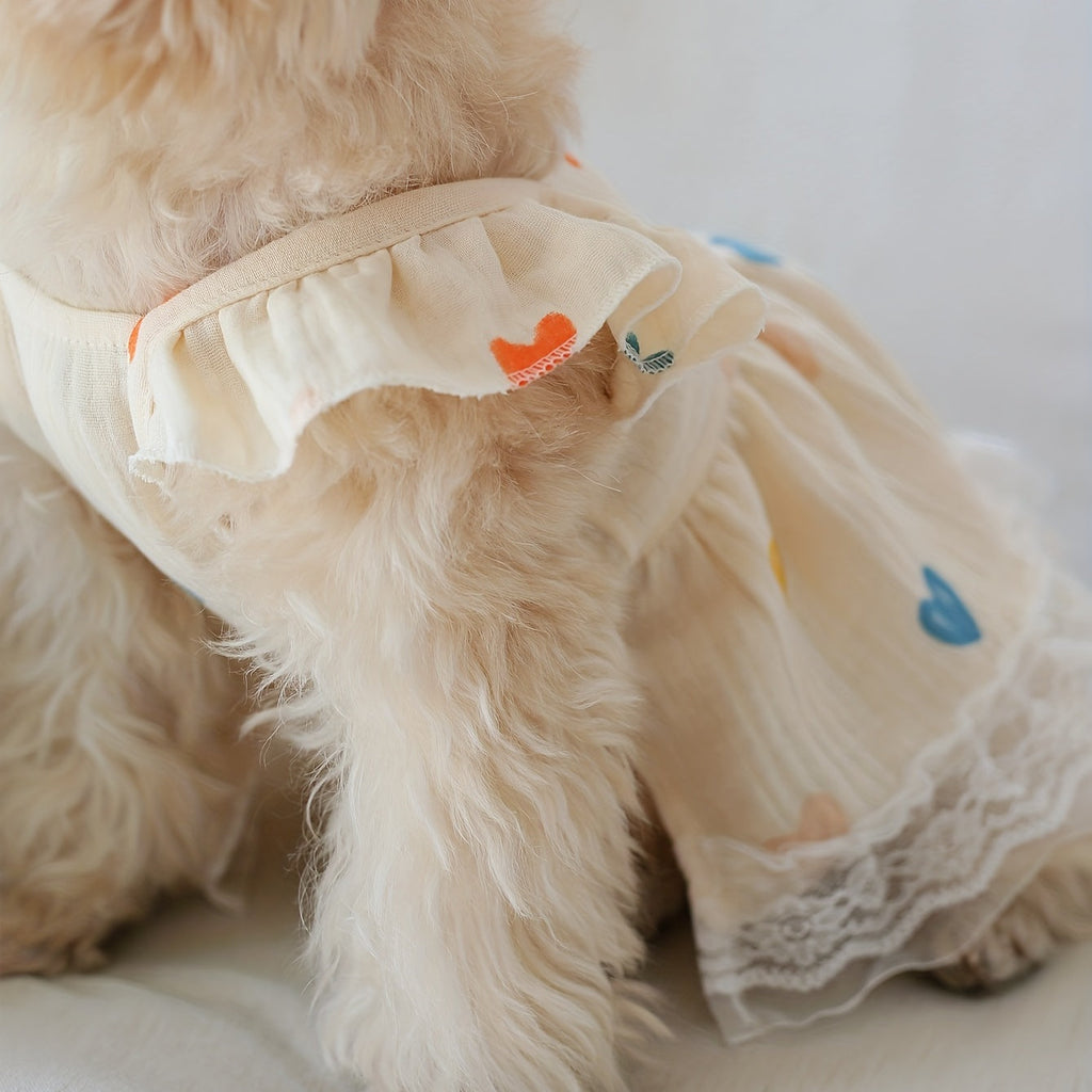 Cute Colorful Heart Dog Dress for Small Dogs & Cats - Soft Gauze Skin-Friendly Pet Doll Dress for Girls, All-Season Cat & Dog Princess Outfit, Adorable Pet Skirt for Teacup Dogs, Puppies & Kittens