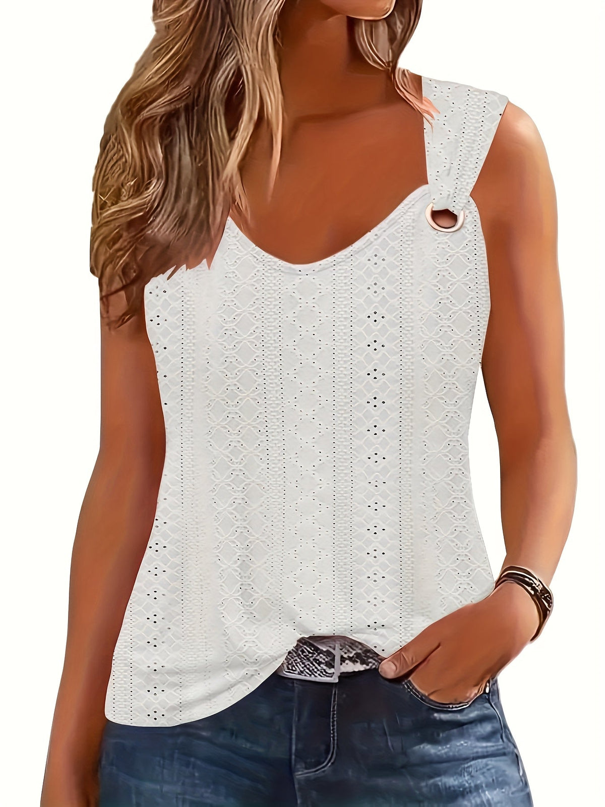 Women's V-Neck Sleeveless Tank Top – Casual Loose Comfortable Summer Vest, Trendy Lightweight Tops for Women, 5 Colors, Sizes S-XL, Everyday Casual Wear
