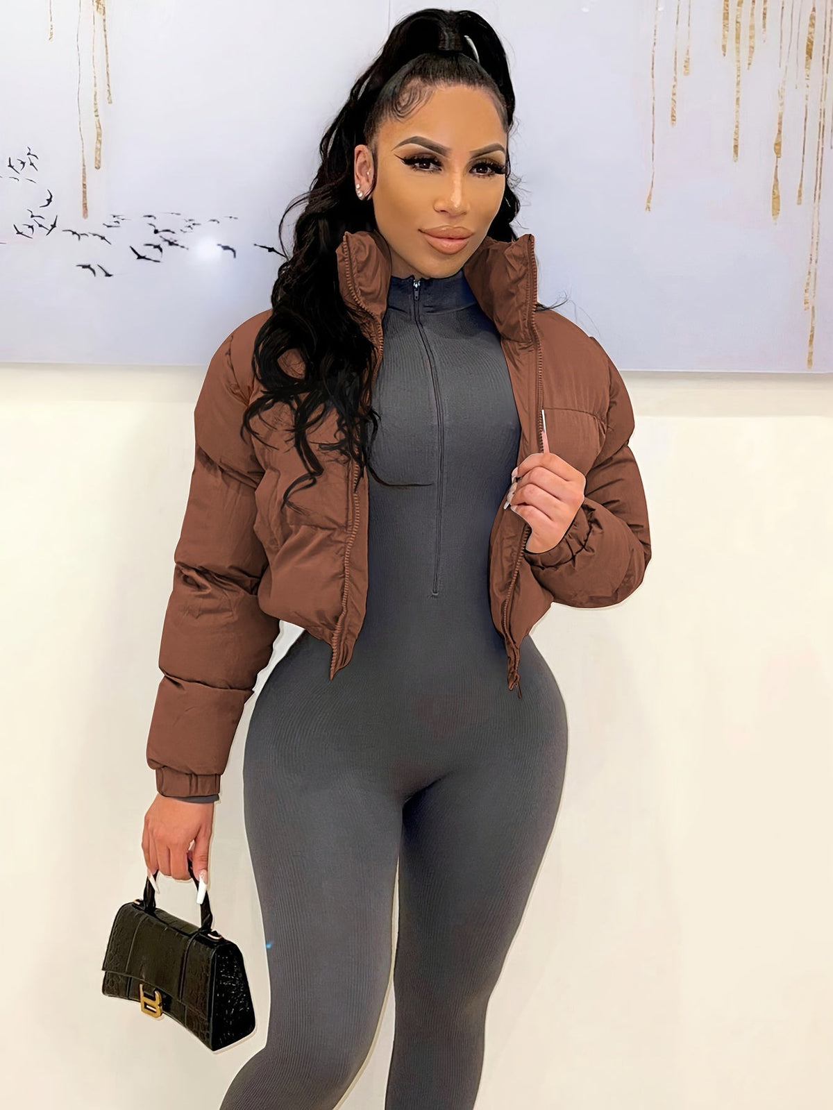 Women's Short Jacket European American Style Autumn Winter Warm Casual Outerwear – Black Rose Red Grey Olive Green Blue Coffee Brown S M L XL XXL