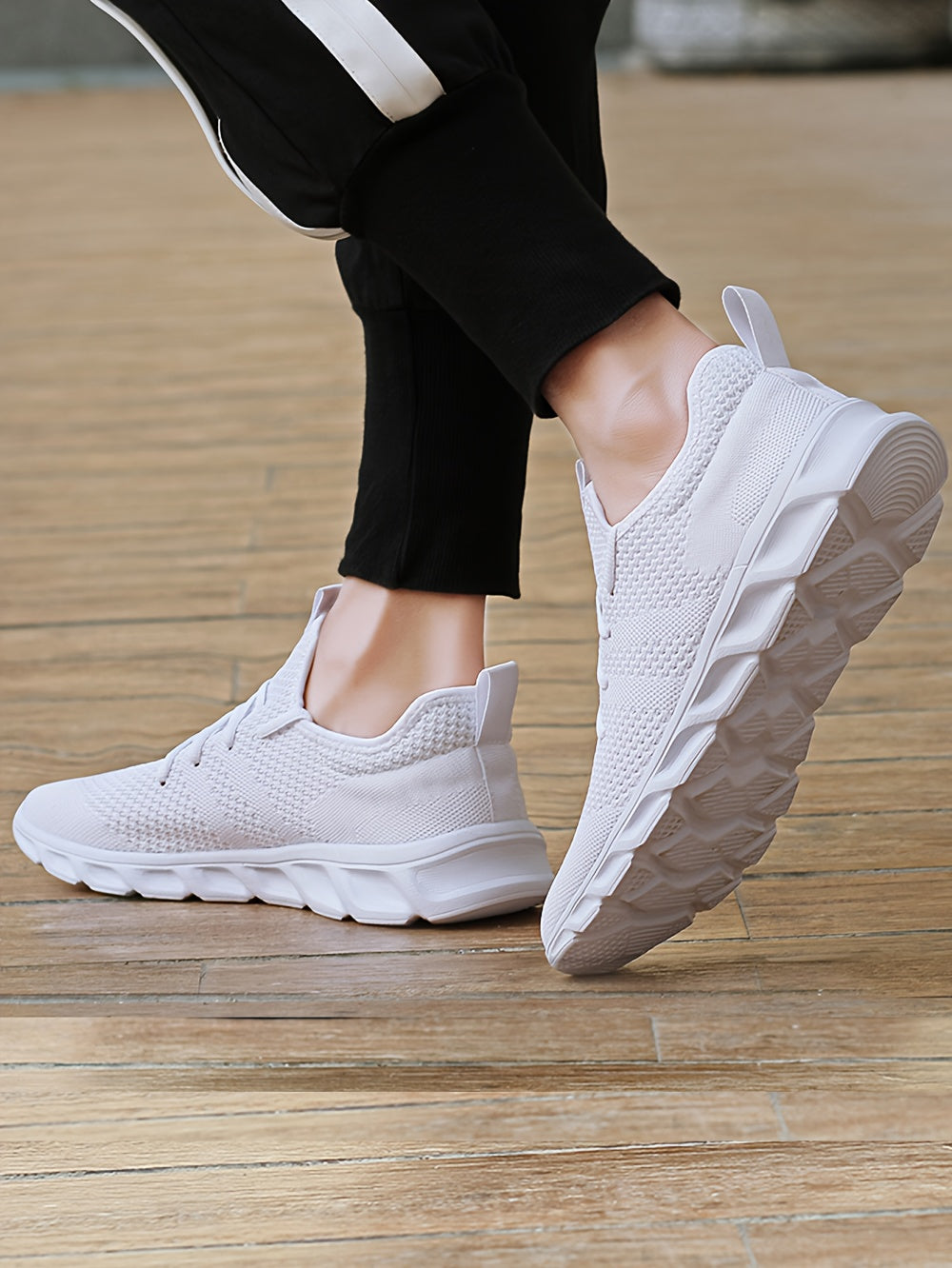 Men's Lightweight Breathable Knit Mesh Sneakers EVA Sole Low-Top Lace-Up Running Walking Shoes White Red Black Round Toe All-Season Gym Travel Daily Wear Sizes US 6-13.5