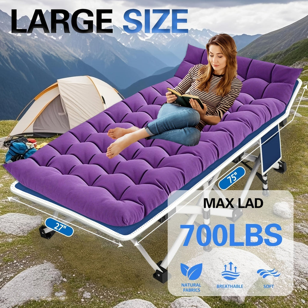 XXL Folding Camping Cot with Mattress Pad 36"x80" Heavy Duty 700-900 Lbs Capacity - Oversize Portable Sleeping Cot with Carry Bag for Camping, Guest Bed, Travel & Outdoor Use