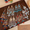 6-Pair Bohemian Tassel Earrings Set for Women – Vintage Beaded Dangle Earrings with Teardrop & Round Beads, Multicolor Boho Statement Jewelry, Lightweight Alloy Hoops for Parties & Vacations