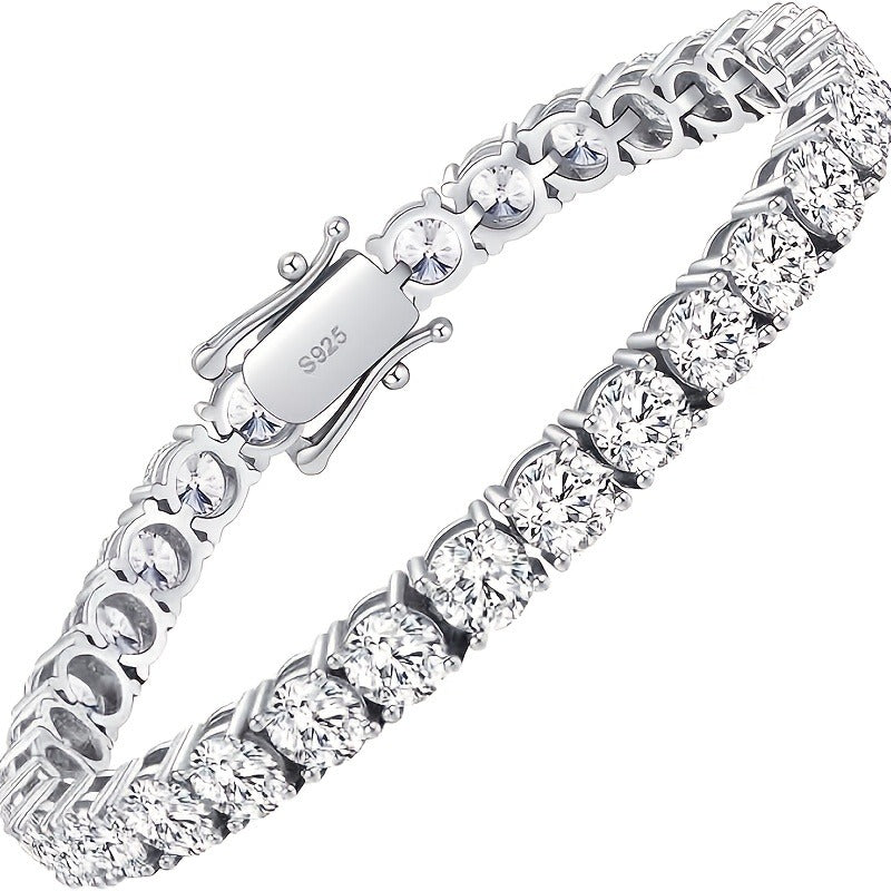 Tennis Bracelet Lab Grown 925 Silver Plated Round Cut Elegant Jewelry Gift for Women Men Sizes 6.5 to 8.5 Inches White Diamond Style Bracelet