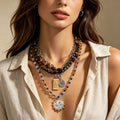 Boho Multi-Layer Tiger's Eye Beaded Necklace for Women – Vintage Nautical Compass Pendant Stackable Layered Clavicle Chain, Bohemian Statement Jewelry for Daily Party Vacation Gift