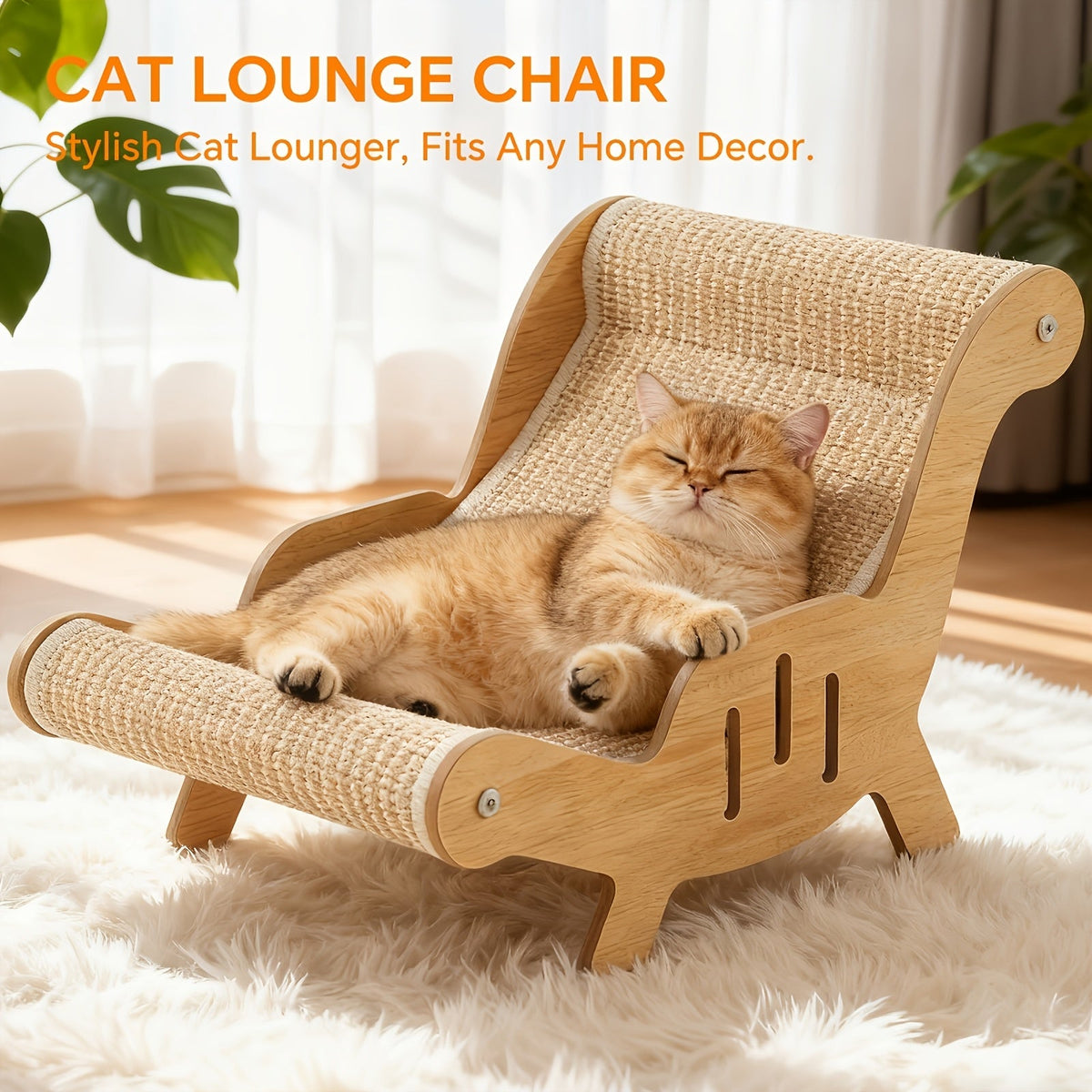 2-in-1 Natural Sisal Cat Scratcher & Lounge Chair – Oversized No-Shed Breathable Cat Sofa Bed, Ultra-Durable Scratch-Resistant Design for Scratching, Napping & Playing, Season-Proof Multi-Functional Cat Furniture
