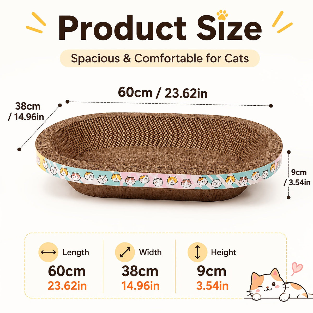Large Oval Cat Scratcher with Spacious Sitting Area - Durable Scratch, Nap & Play Pad for Small Medium Large Cats & Multi-Cat Families, Satisfies Natural Scratching Instinct, Everyday Use, Pink