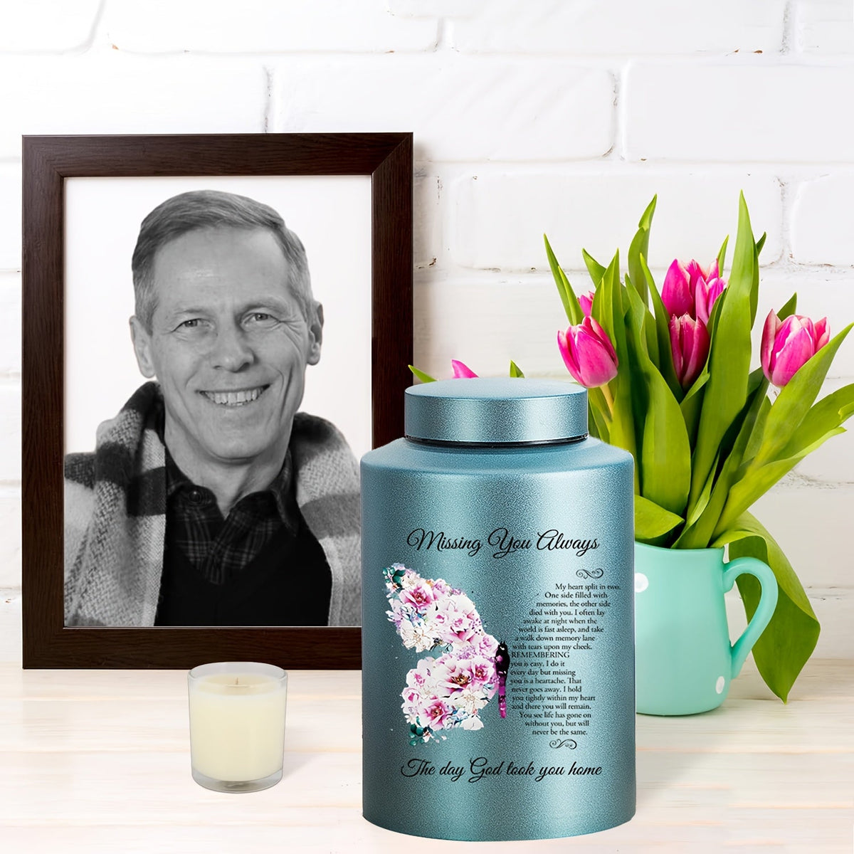 Large Decorative Butterfly Cremation Urn for Human & Pet Ashes - Commemorative Funeral Urn for Adult Male & Female, Dog & Cat, Elegant Blue Memorial Urn for Home Display