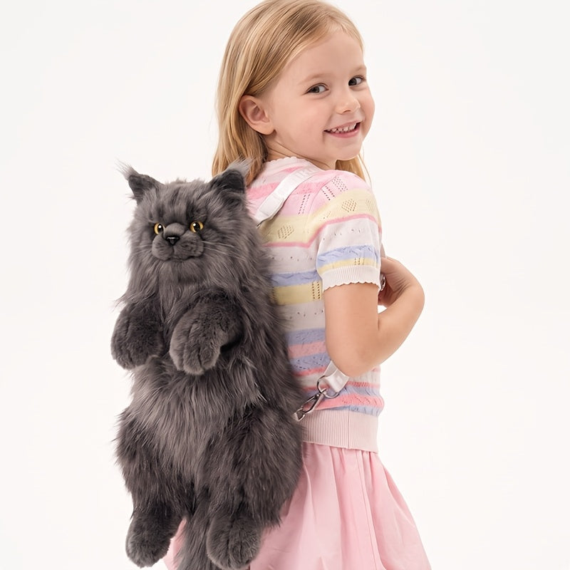 Realistic Black Maine Coon Cat Plush Backpack - Cute Animal-Shaped Handmade Soft Polyester Large Capacity Bag with Gift Box & Comb | Birthday Halloween Christmas Gift for Girls & Cat Lovers