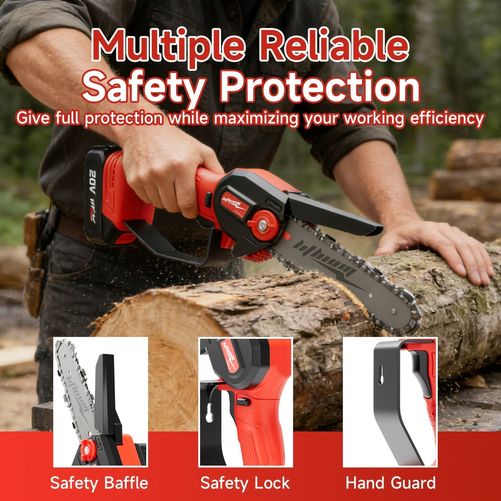 Mini Chainsaw Cordless 6 Inch Battery Powered Electric Chainsaw with Safety Guard Adjustable Chain Ergonomic Grip for Tree Trimming Branch Cutting Yard Work - Gift for DIY Home Garden Outdoor