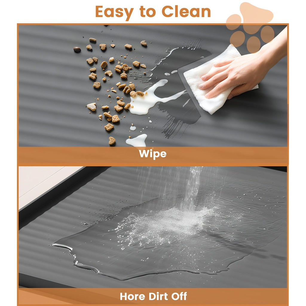 Waterproof Pet Feeding Mat 36"x24" Large Non-Slip Dog & Cat Food Mat – Raised Edges, Diversion Grooves, Easy to Clean, Dog Bowl Mat for Food & Water, Grey