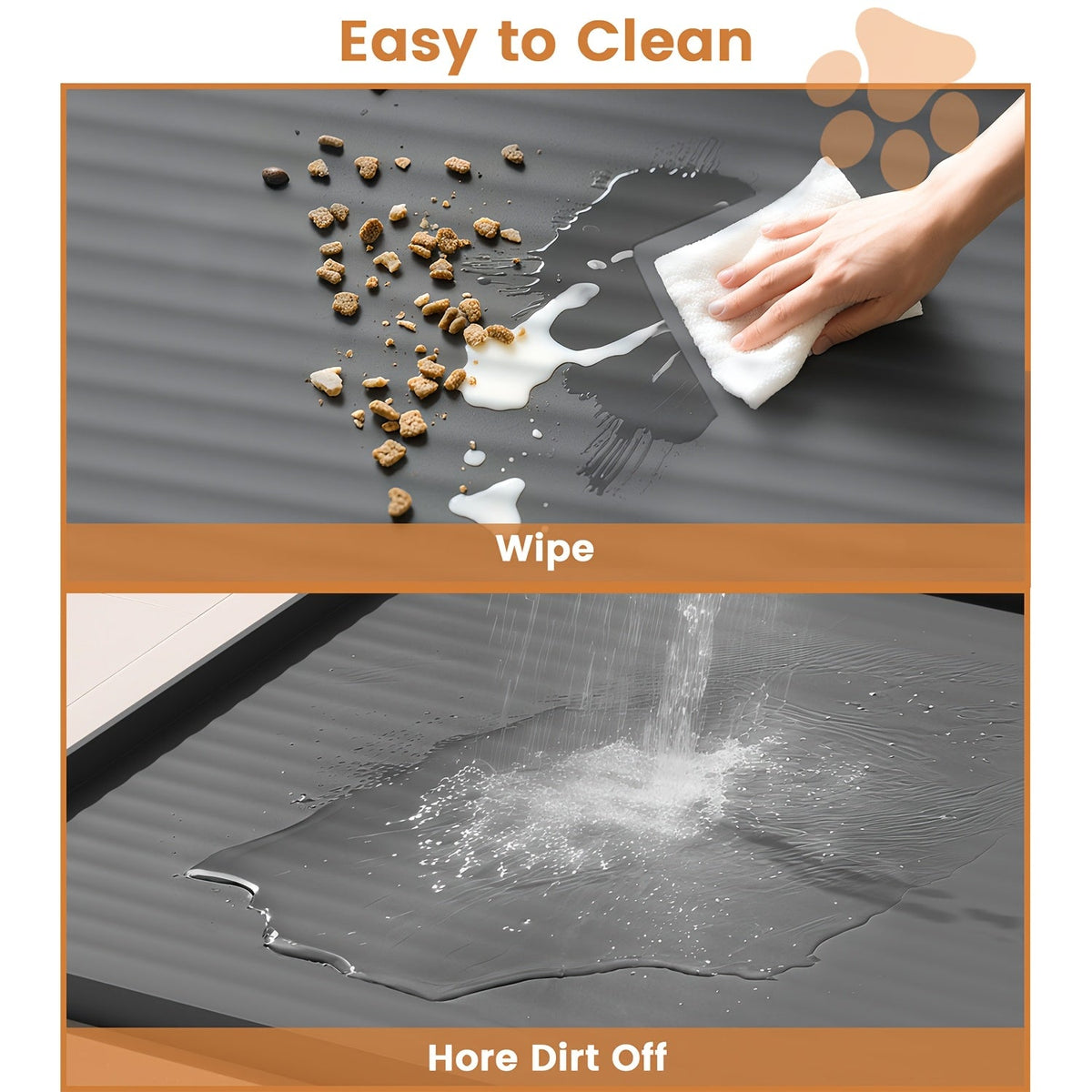 Waterproof Pet Feeding Mat 36"x24" Large Non-Slip Dog & Cat Food Mat – Raised Edges, Diversion Grooves, Easy to Clean, Dog Bowl Mat for Food & Water, Grey