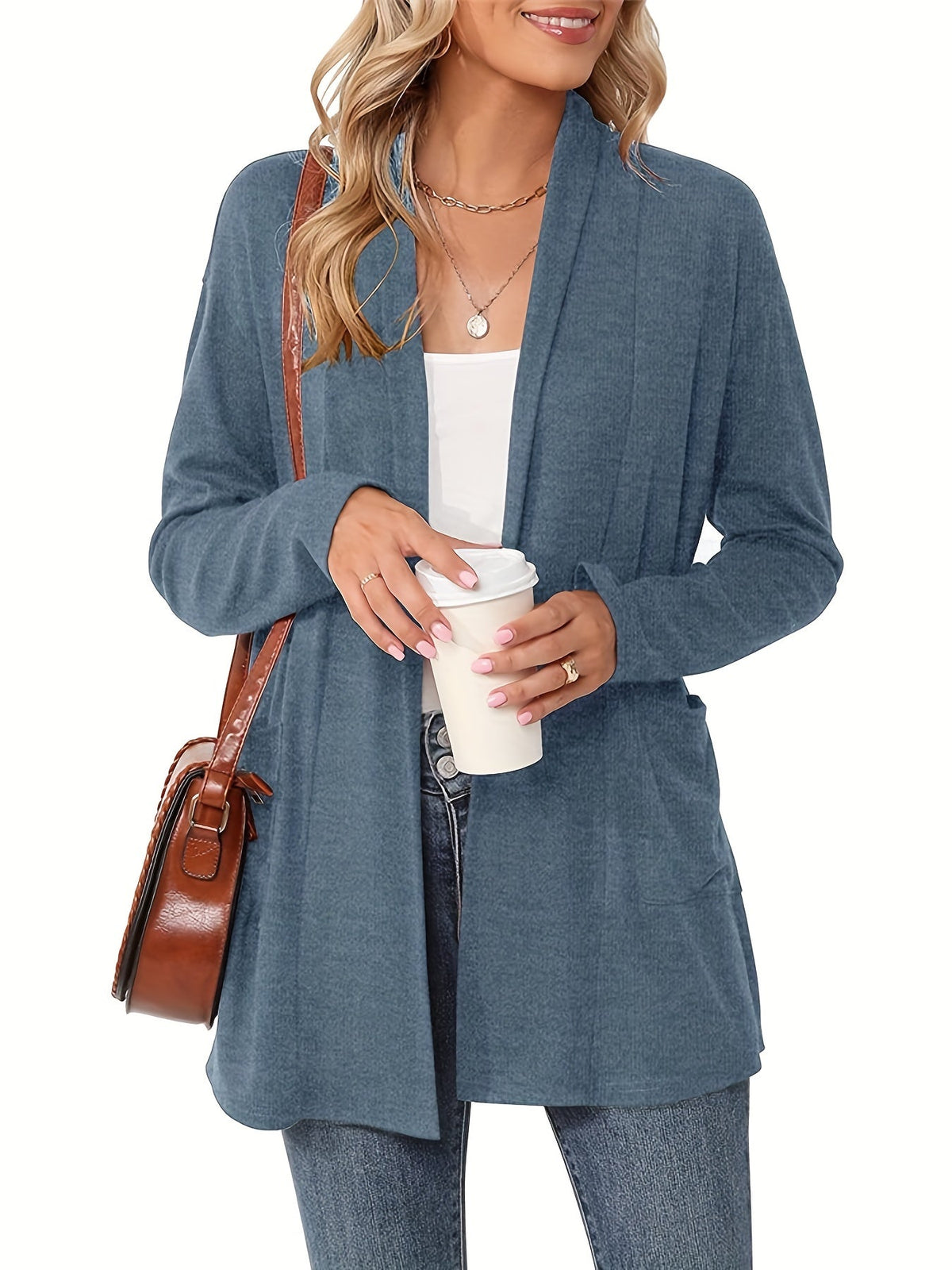 Women's Open Front Cardigan Sweater Long Sleeve with Pockets - Cozy Knit Oversized Drape Wrap Sweater for Fall Winter, Casual Loose Fit Outwear Top S-XXL Multiple Colors