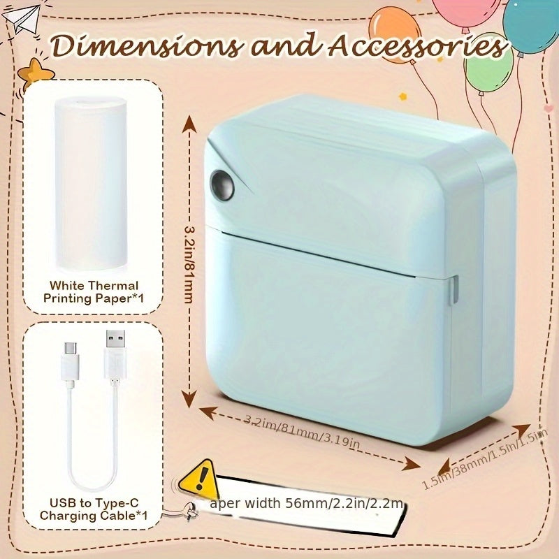 Portable Wireless Bluetooth Thermal Printer Mini Pocket Printer Ink-Free for Smartphones Photos Notes Stickers Diaries Memos Includes Thermal Paper Roll