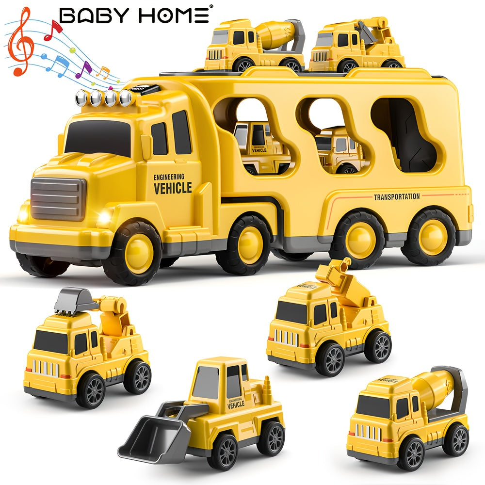 Construction Vehicles Transport Truck Carrier Toy for Boys Ages 3 4 5 6 7 - Car Hauler Carrier Playset with Mini Trucks, STEM Building Vehicle Toys for Kids, Christmas Birthday Gift for Boys Girls