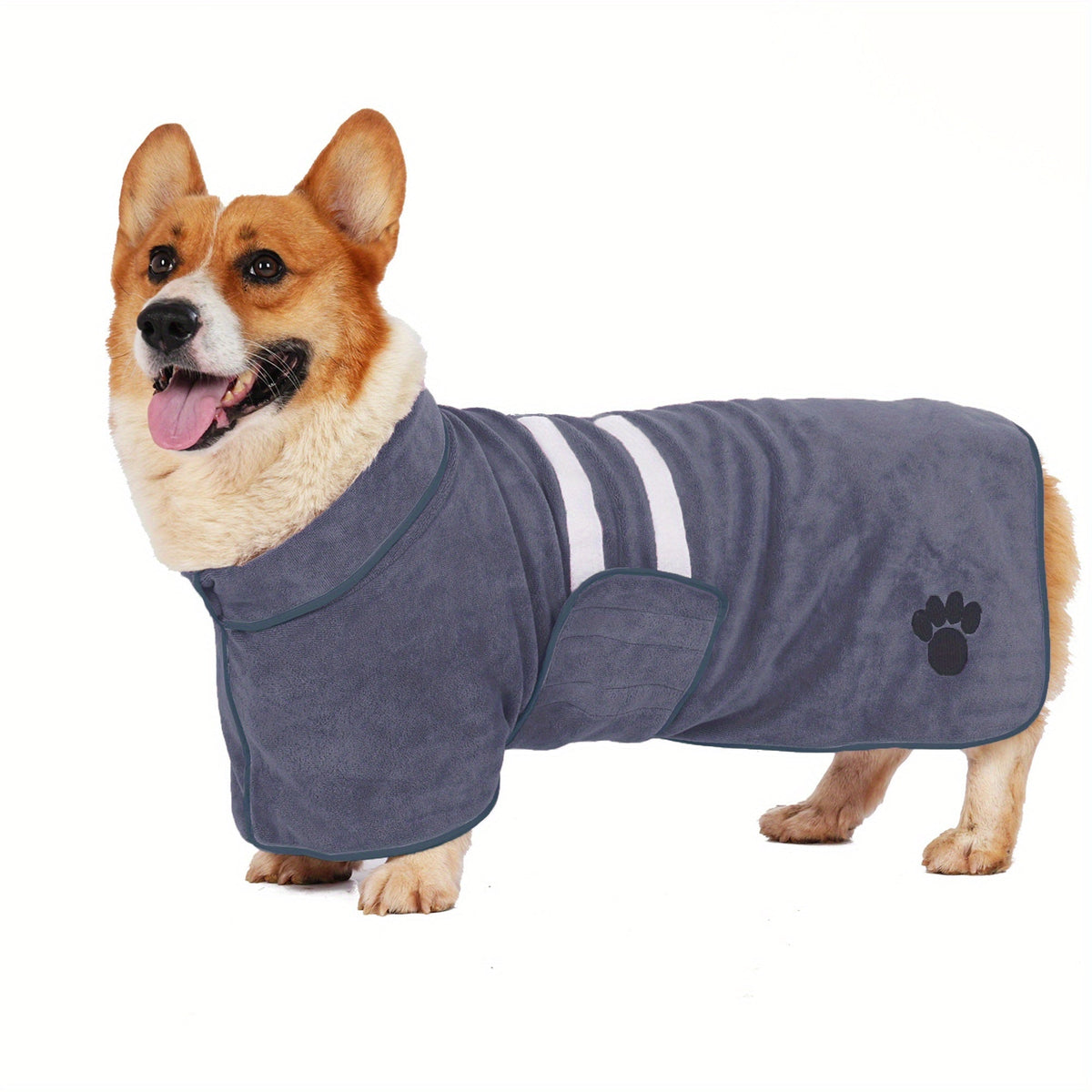Quick-Dry Pet Bathrobe for Dogs & Cats – Absorbent Microfiber Towel Coat with Embroidered Detail, Hands-Free Drying Robe for Medium & Large Dogs After Bath, Swimming & Rain