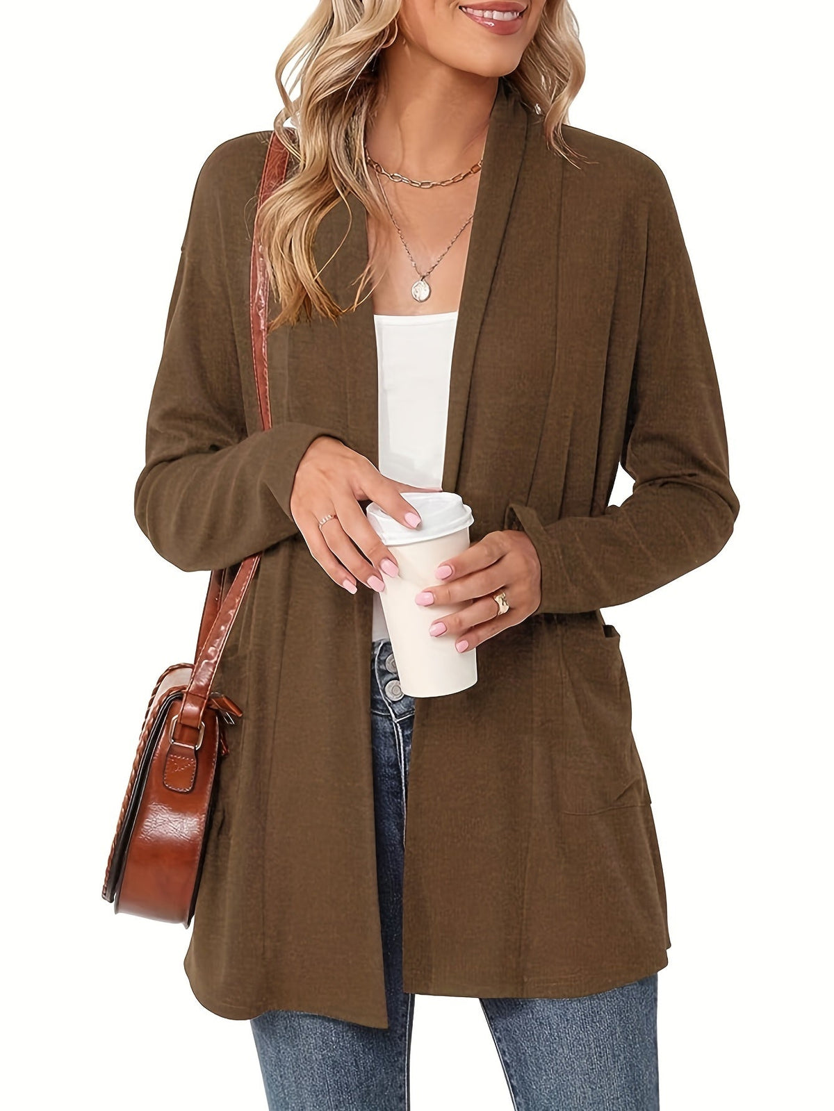 Women's Open Front Cardigan Sweater Long Sleeve with Pockets - Cozy Knit Oversized Drape Wrap Sweater for Fall Winter, Casual Loose Fit Outwear Top S-XXL Multiple Colors