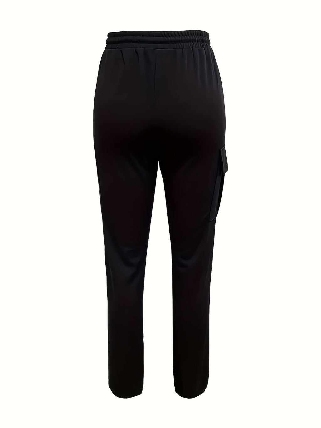 Women's Drawstring Waist Cargo Pants with Pockets - Solid Color Woven Polyester Casual Long Pants for Weekend Outdoor Wear