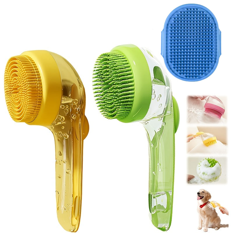 Dog Bathing Brush Set 2-Piece - Soft Silicone Shampoo Dispenser Scrubber & Finger Toothbrush for Cats & Dogs, Massage Bath Brush for Long & Short Hair, Gentle Soft Bristles, Pet Grooming Gift