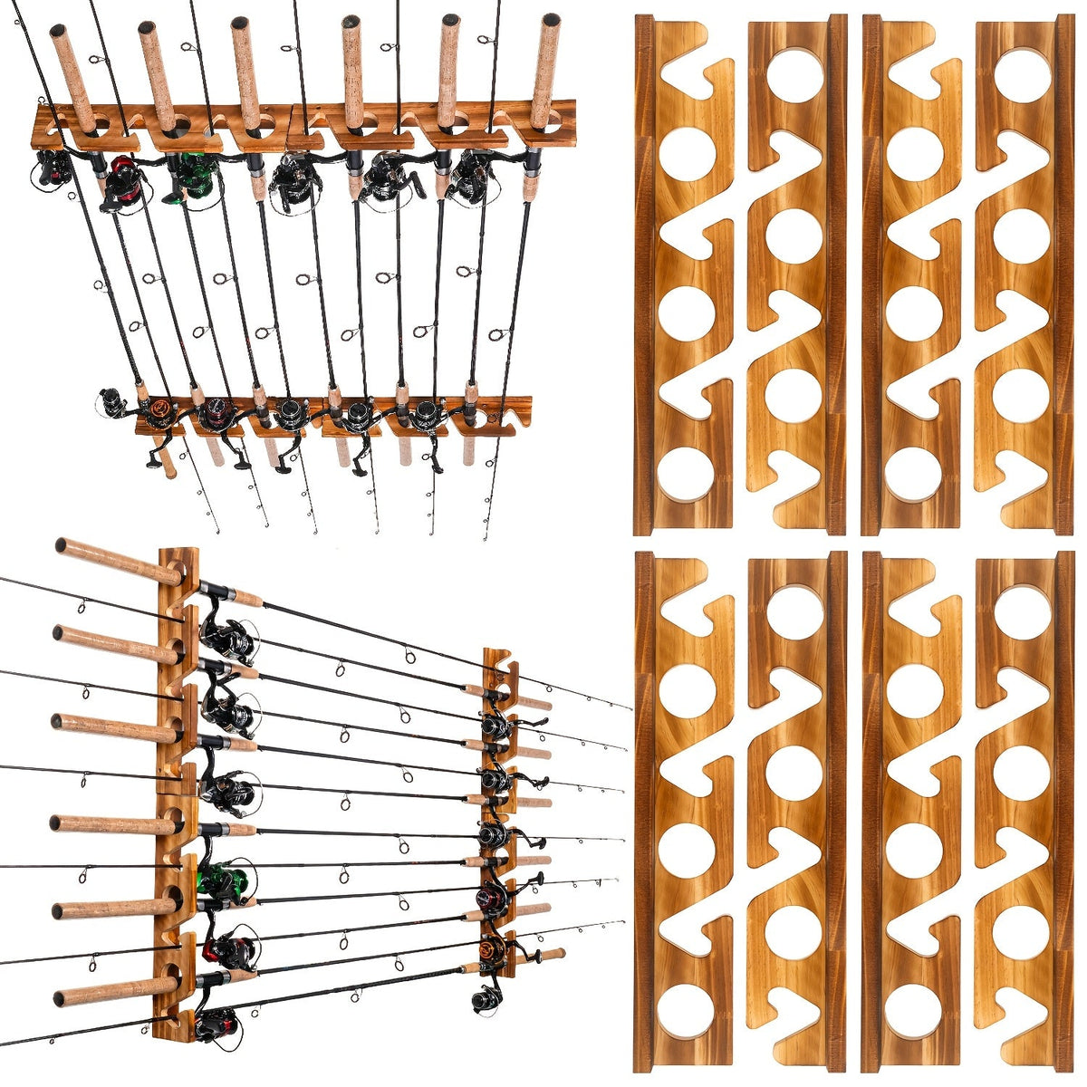 Fishing Rod Holder Wall & Ceiling Mount Rack – Space-Saving Garage Storage Organizer for 6, 12, 16 or 24 Fishing Poles, Fishing Gear Equipment Organizer Gift for Men & Women