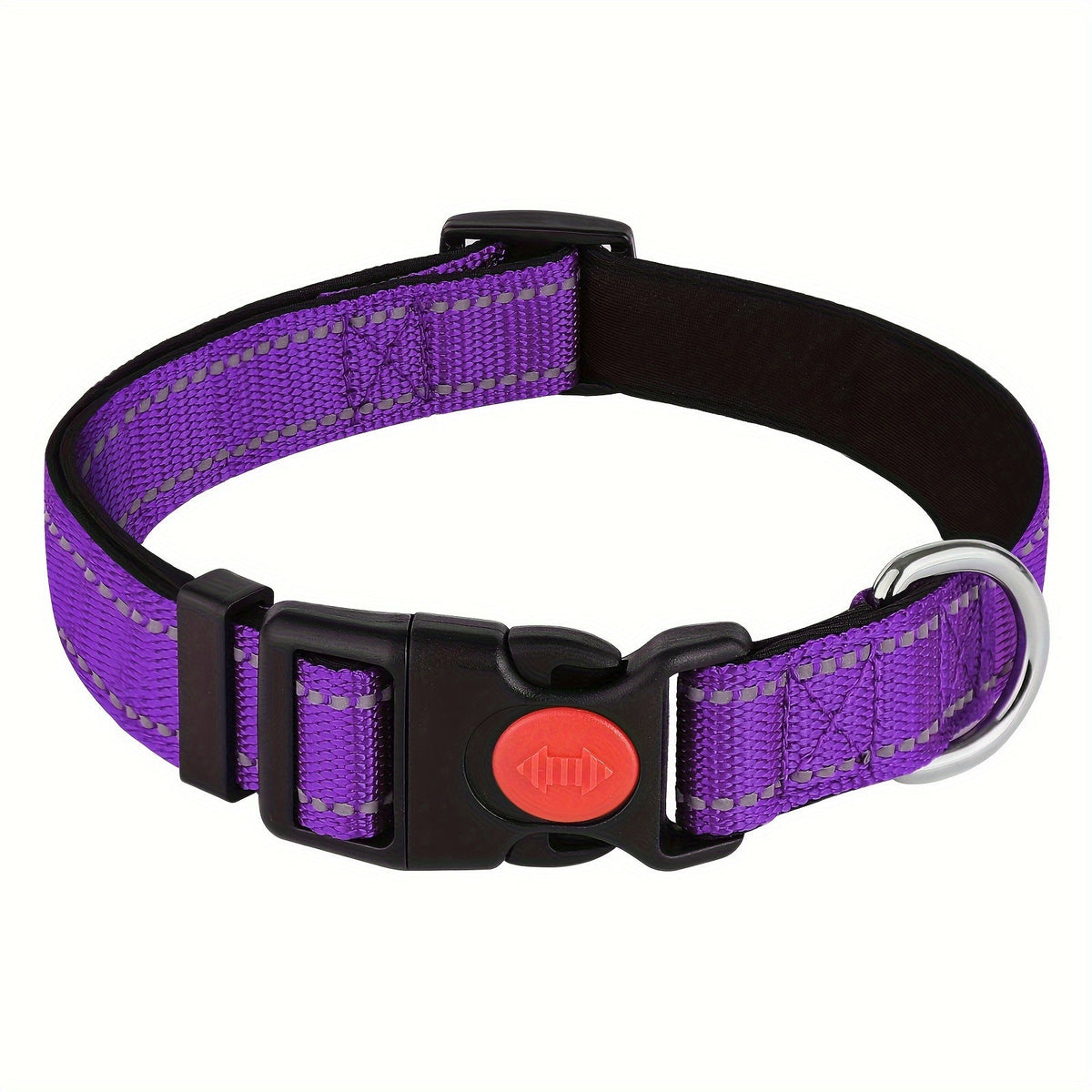 Reflective Dog Collar with Safety Locking Buckle - Adjustable Soft Neoprene Padded Breathable Nylon Pet Collar for Small Medium Large Dogs, Night Visibility Safety Collar
