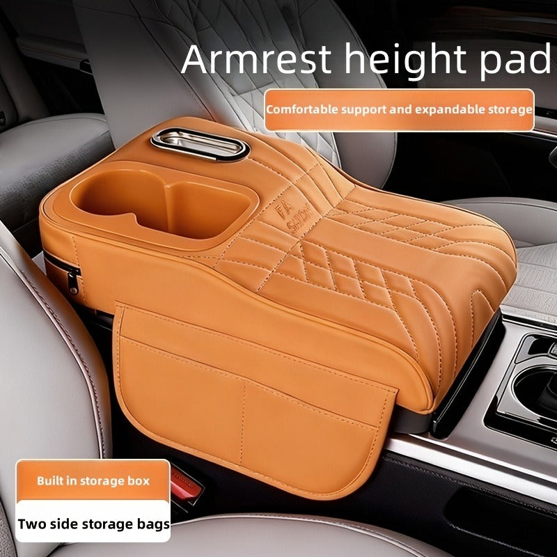 Car Center Console Armrest Pad Height Extender with Tissue Box and Cup Holder Storage Organizer Black Beige Orange Red Brown for Most Cars SUVs
