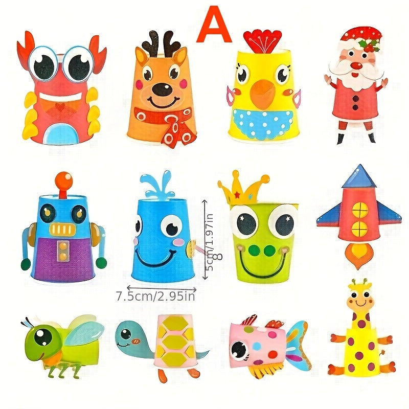 Paper Cup Craft DIY Set 12pcs Kids Arts and Crafts Kit Creative Handmade Activity for Children Ages 3 and Up Fine Motor Skills Development Birthday Gift Holiday Craft Project Boys Girls