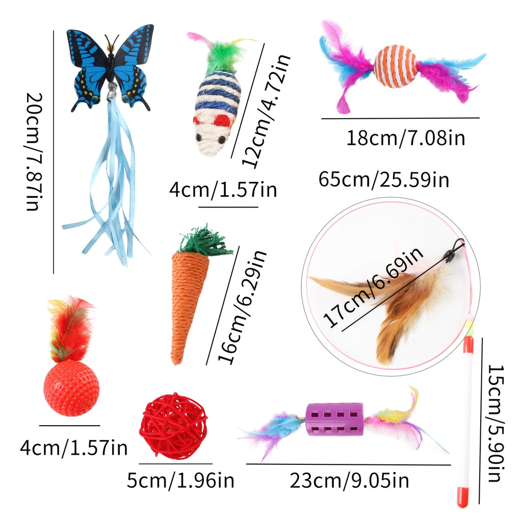 Mixed Cat Toy Set 16/32/64/200pcs - Assorted Interactive Plastic Feather & Polyester Toys for Cats, Random Colors & Styles, Bulk Cat Toys for Multiple Cats & Kittens, Daily Playtime Variety Pack