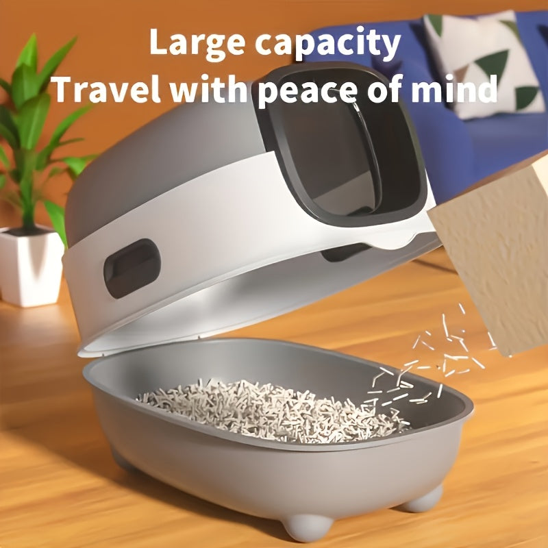 Covered Cat Litter Box with Scoop – Spacious Fully Enclosed Spill-Proof Design, Easy to Clean & Store, Ideal for Small to Medium Cats, Available in Gray Purple & Blue