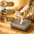 Double-Layer Cat Litter Trapping Mat with Step & Detachable Legs – Non-Slip Leakproof Filter Design, Easy to Clean, Fits Most Litter Boxes, Light Gray