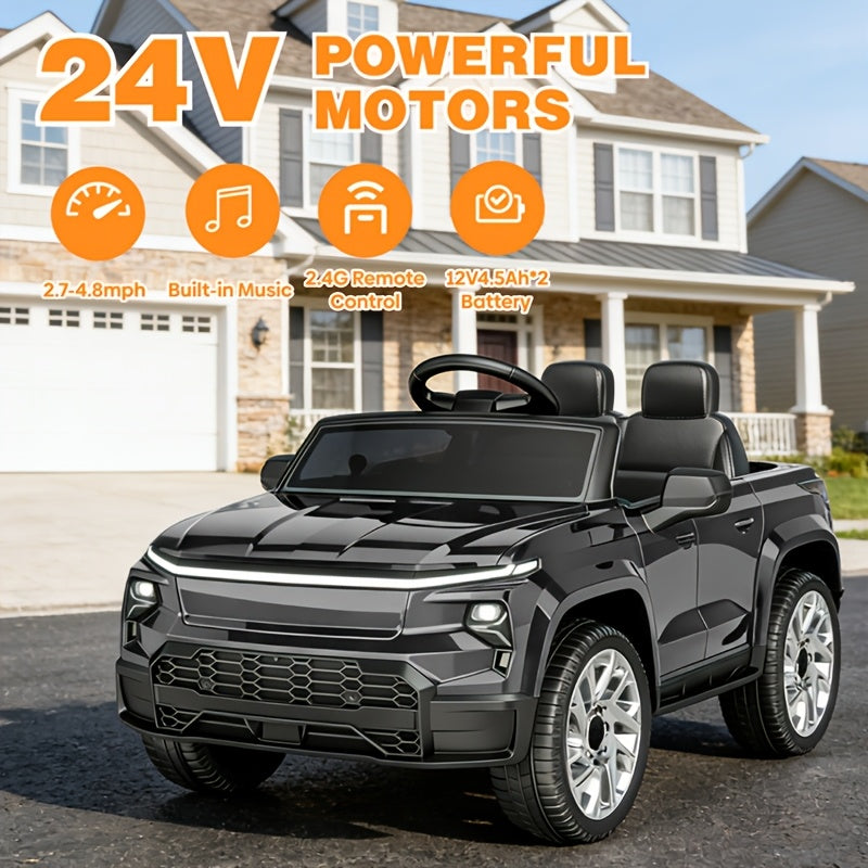 24V Remote Control Electric Ride-On Car for Kids with Soft Start, LED Lights, Music, Seat Belt & Parental Remote – White Black Blue Pink – Perfect Birthday Holiday Gift for Boys & Girls Ages 3-8